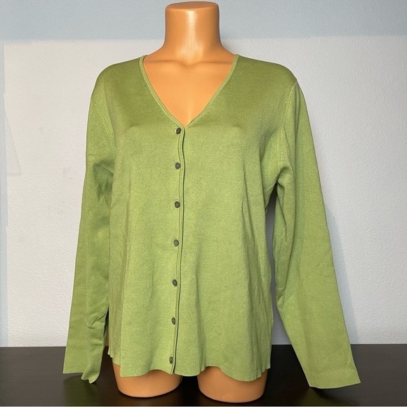SILK Knit Petite Charter Club Oasis Green Button Front Cardigan Size LP - Picture 1 of 5